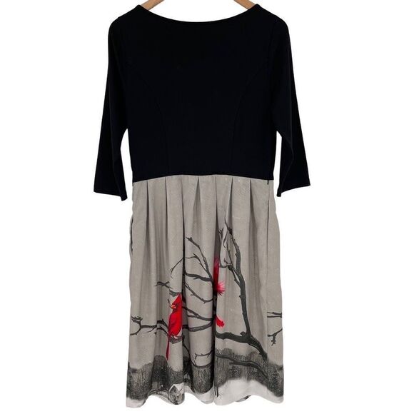 eShakti Mixed Media Midi Dress Cardinal Landscape Black Gray Women Large 12 - Picture 4 of 8